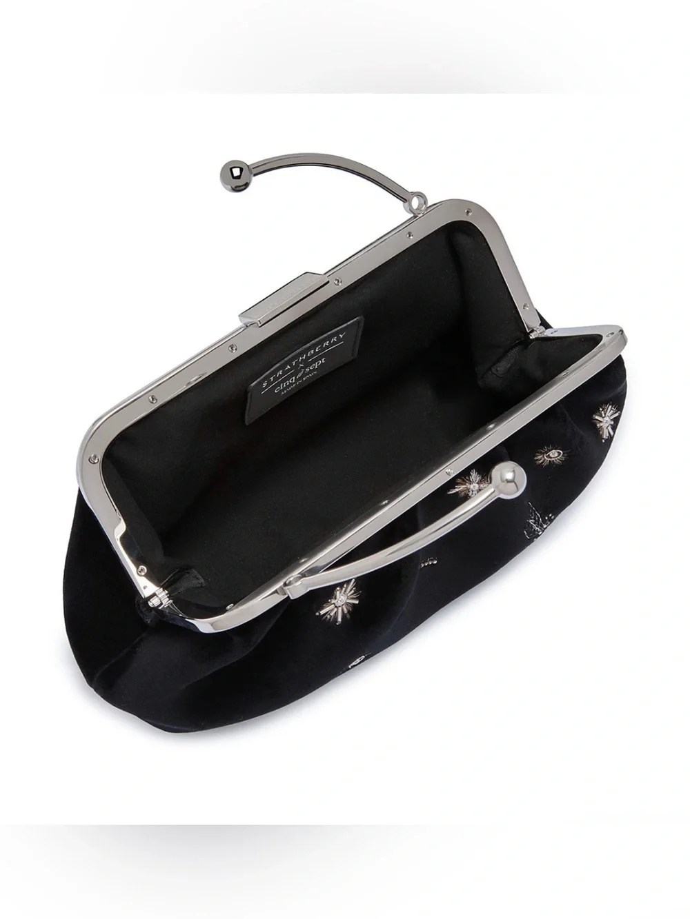 Stratheberry x Cinq a Sept Frame Black Velvet Clutch. Black Embroidered._15